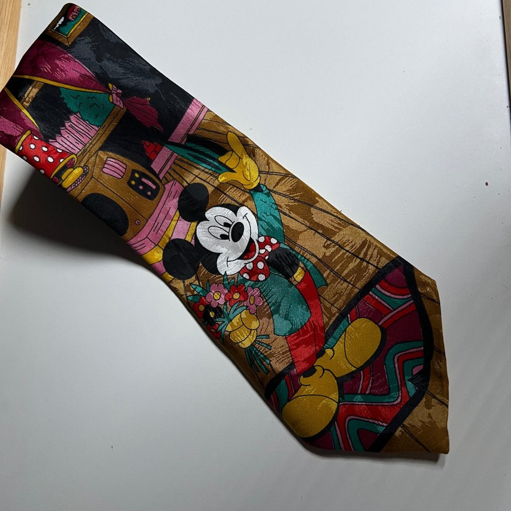 Mickey Unlimited Mens‎ Necktie Mickey Mouse Character Print Gold One Size